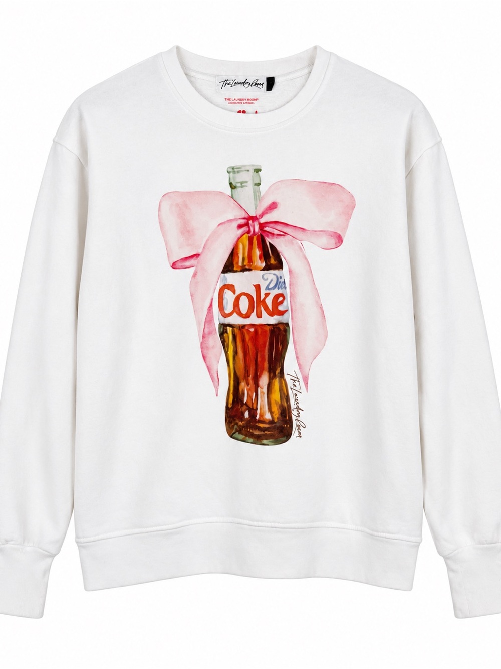 The Laundry Room X Diet Coke X-Small Cute Preppy Pink Bow Crew White Sweatshirt